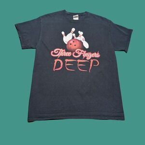 Three Fingers Deep Bowling Y2K Graphic T Shirt Mens M Black Funny Novelty Cotton